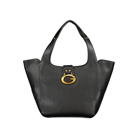 Handbag by Guess Jeans for women in polyurethane black features an refined silhouette, showcasing a secure snap & zipper, ample document-holder & internal-pockets, and versatile handle for a sophisticated refined aesthetic.