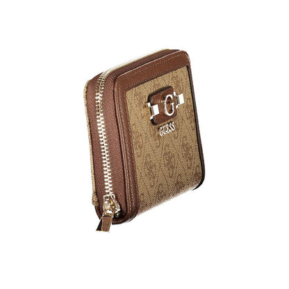 Cardholder Wallet by Guess Jeans for women in polyurethane beige & signature showcases a refined silhouette, artfully capturing the essence of the refined Lindsey Polyurethane Cardholder Wallet design with functional card-organization coin-purse.