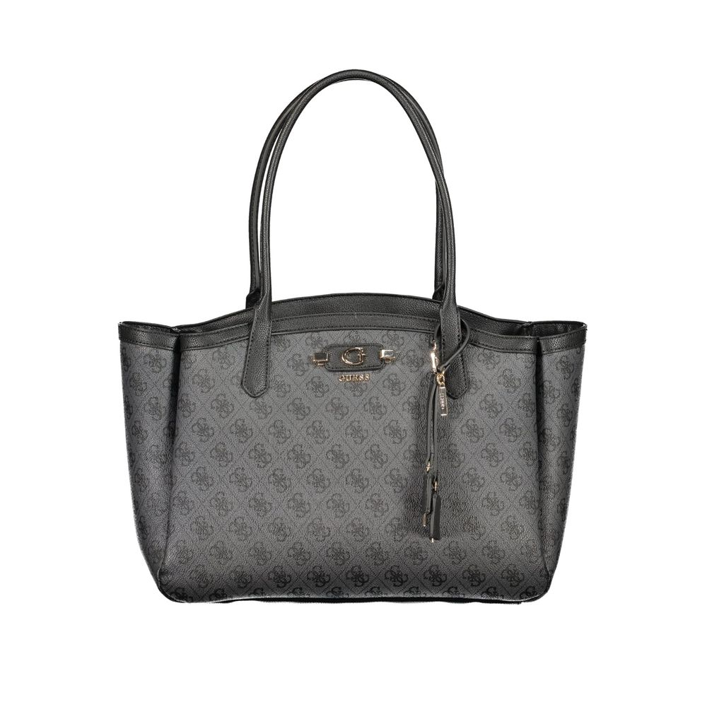 Handbag by Guess Jeans for women in polyethylene black & print features a signature silhouette, showcasing a secure zipper and signature document-holder, external-pockets & internal-pockets with versatile handle for a sophisticated look.