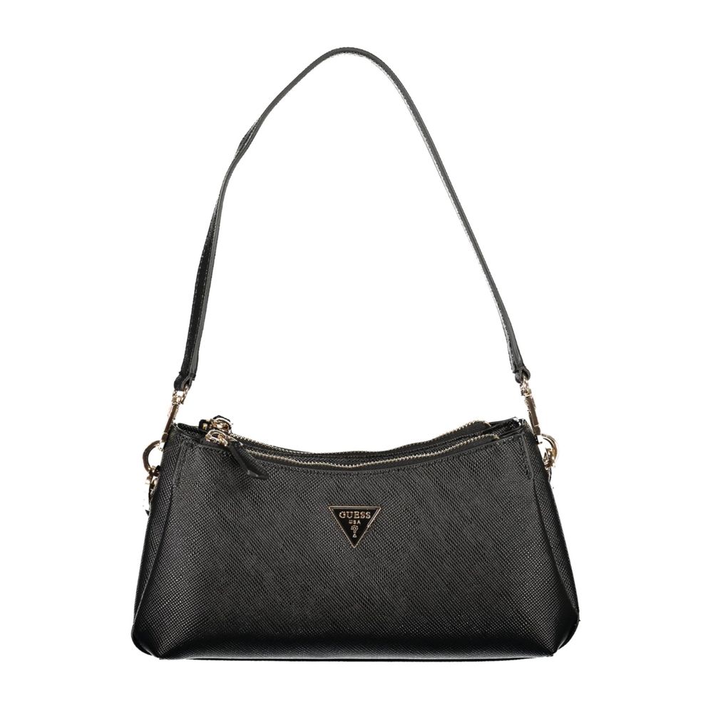 This Mini Crossbody Handbag by Guess Jeans for women in polyethylene and black presents a sculptural silhouette featuring a secure snap & zipper, ample built-in-compartments, external-pockets, internal-pockets & cardholder, and versatile crossbody-strap, shoulder-strap, adjustable-strap & handle for a sculptural finish.