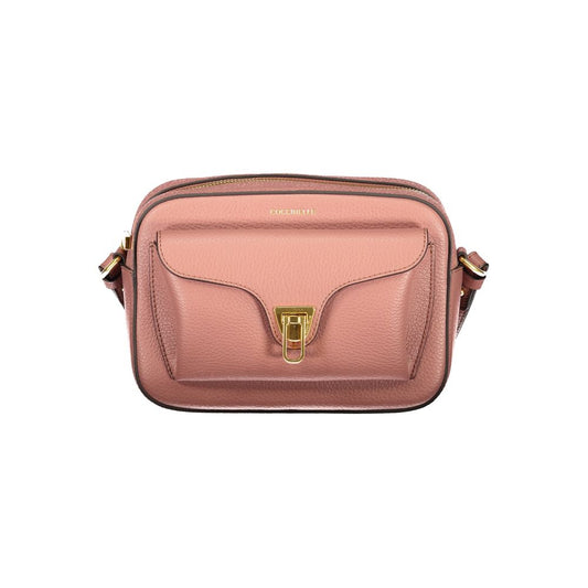 Handbag by Coccinelle for women in leather pink & signature features a ornamental silhouette, showcasing a secure zipper, ample external-pockets & internal-pockets, and ornamental shoulder-strap & adjustable-strap for a sophisticated look.