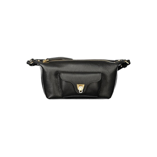 Handbag by Coccinelle for women in leather black features a ornamental silhouette, showcasing a secure zipper, ample external-pockets, and ornamental shoulder-strap & adjustable-strap for a sophisticated look.