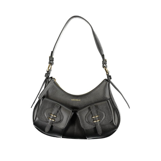 Handbag by Coccinelle for women in leather black & print features an refined silhouette, showcasing a secure zipper & magnetic, ample external-pockets & internal-pockets, and versatile handle for a sophisticated refined aesthetic.