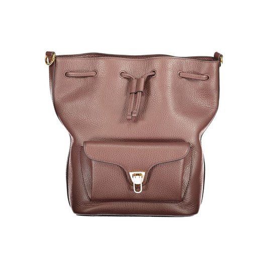 Bucket Handbag by Coccinelle for women in leather brown & print presents a ornamental silhouette, showcasing a secure drawstring, ample external-pockets & internal-pockets, and versatile shoulder-strap & adjustable-strap for a ornamental finish.