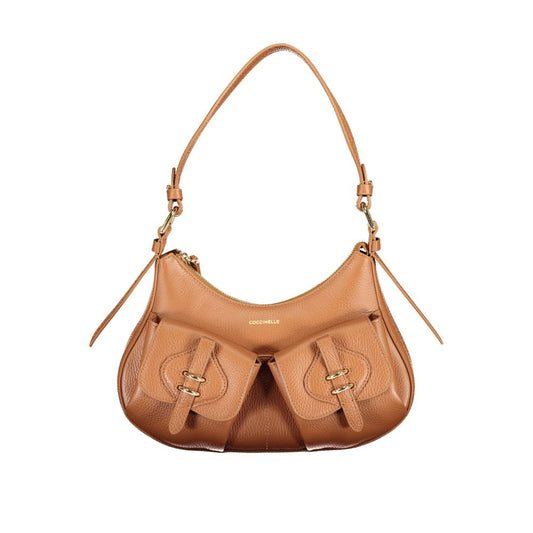 Handbag by Coccinelle for women in leather brown & print features an refined silhouette, showcasing a secure zipper & magnetic, ample external-pockets & internal-pockets, and versatile handle for a sophisticated refined aesthetic.