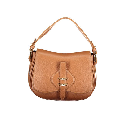 Handbag by Coccinelle for women in leather brown features a ornamental silhouette, showcasing a secure magnetic, ample built-in-compartments, and ornamental shoulder-strap, handle, adjustable-strap & detachable-strap for a sophisticated look.
