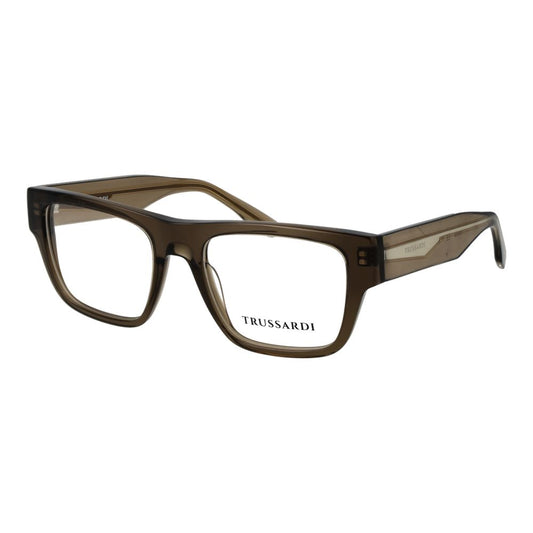Eyeglasses Frames by Trussardi for unisex in acetate green showcases a reflective silhouette, artfully incorporating a sophisticated olive coloured frame with a distinct full-frame frame design.