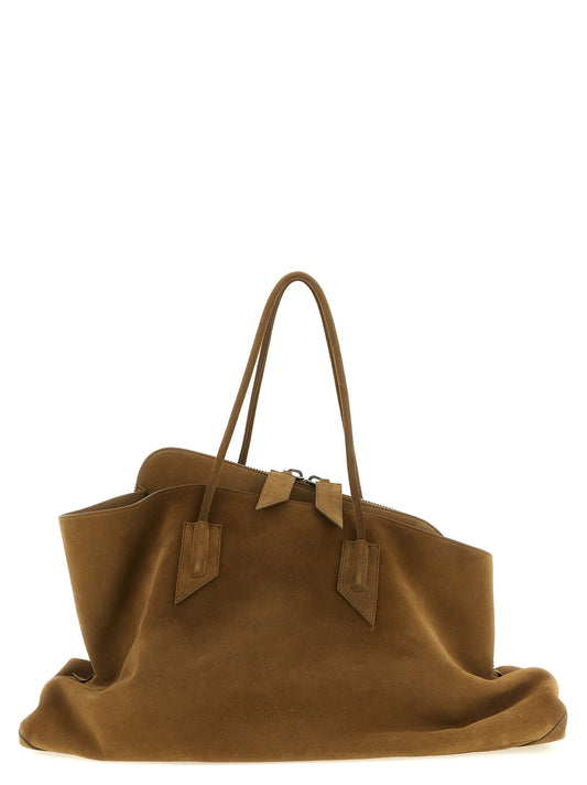 Large Quilted Shoulder Pouch Bag by The Attico for women in suede calfskin leather brown & silver features a effortless sophistication silhouette, secured by a zipper with ample and versatile shoulder-strap & handle for a effortless sophistication finish.