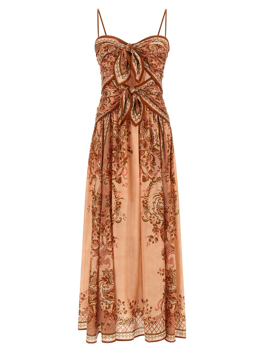 Dress by Zimmermann for women in silk multicolor, pink, paisley & print presents a sinuous silhouette, showcasing a sophisticated and detailed with a sinuous midi for a refined finish.