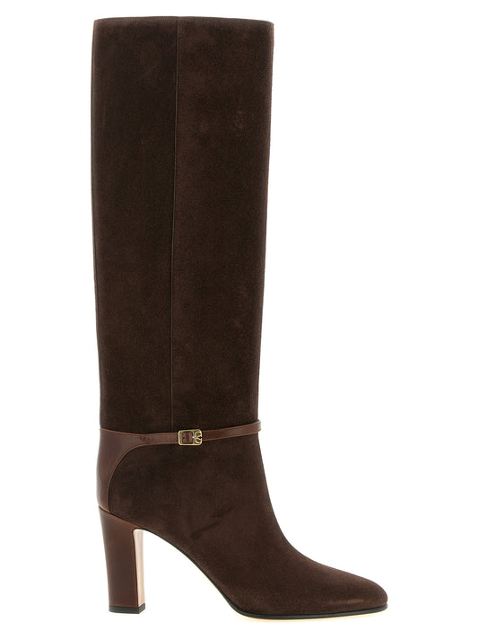 Over-The-Knee Boots by Valentino Garavani for women in calfskin & brass brown & signature showcases a ergonomic silhouette from the Play V Logo Women's Calfskin & Brass Over-The-Knee Boots collection, featuring a ergonomic and a ergonomic .