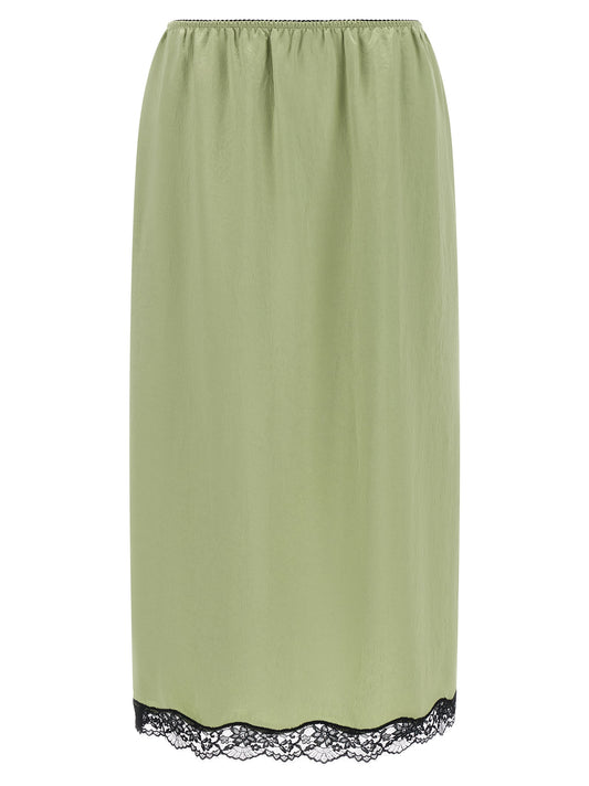 Skirt by Twinset for women in marabou acrylic satin bicolour, black & green features an tailored silhouette, artfully capturing the essence of Grace Women's Marabou Acrylic Satin Skirt in a sophisticated midi.