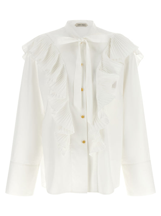 Blouse by Alberta Ferretti for women in cotton gold & white showcases a sublime silhouette, artfully detailed with a sublime and long-sleeve for a sophisticated, sublime finish.