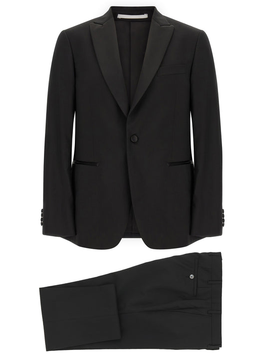 Pant Suit by Pal Zileri for men in satin wool black showcases a sartorial silhouette, artfully detailed with a sophisticated and a sartorial straight for a refined, high-fashion aesthetic.