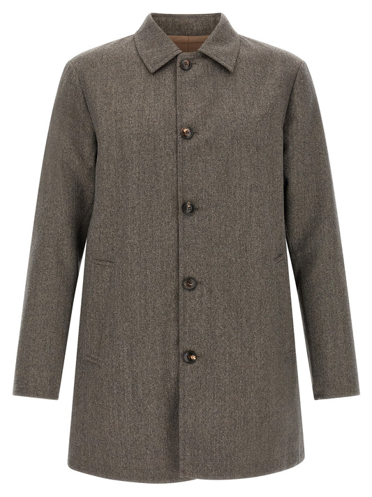 Rain Coat by Pal Zileri for men in wool brown & gray features an flawless silhouette, showcasing a sophisticated shirt-collar neckline and functional for a premium, flawless look.