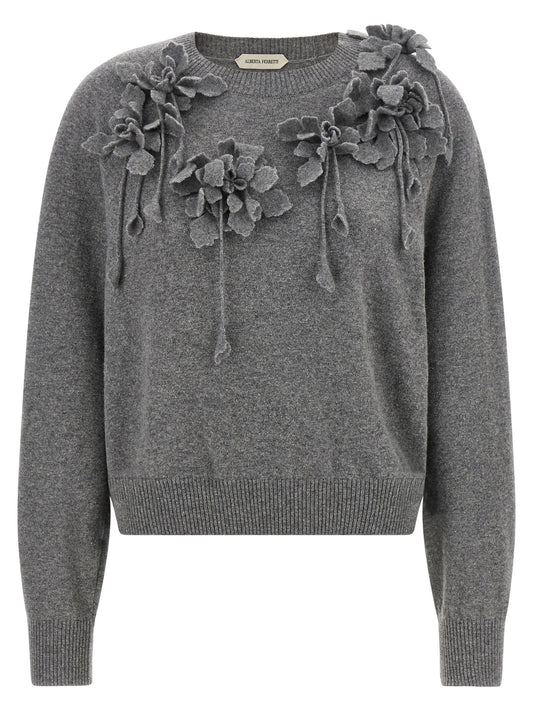 Cardigan by Alberta Ferretti for women in virgin wool gray & floral presents a textural silhouette, artfully finished with a textural and for a sophisticated, textural look.