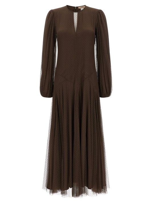 Dress by Twinset for women in polyester brown & transparent features an magnificent silhouette, artfully detailed with a magnificent round neckline and that flows into an magnificent long.