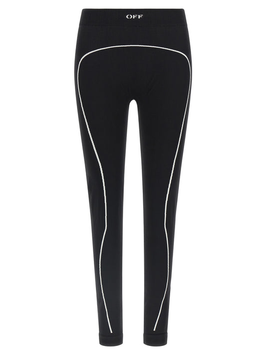 Activewear Leggings by Off-White for women in polyamide black, natural, white & signature features an streamlined leggings and high rise with a long cut, beautifully enhanced by performance-driven .