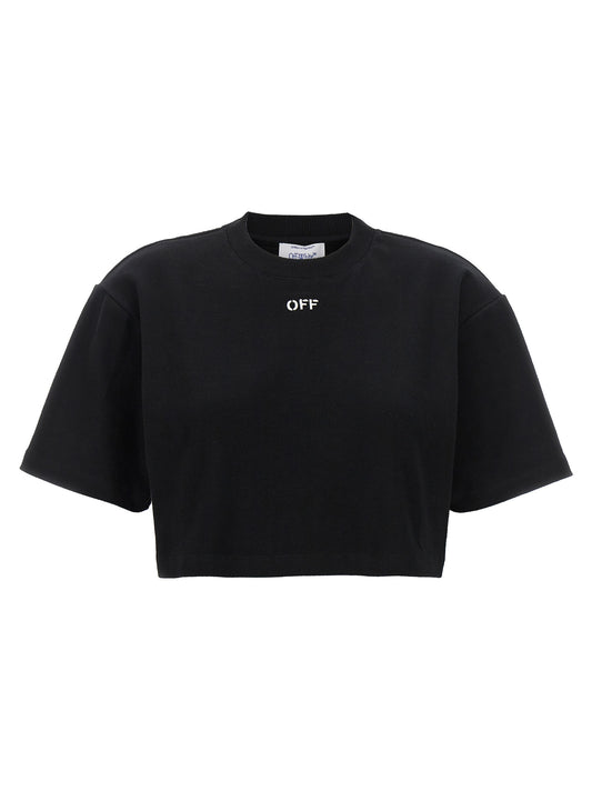 T-Shirt by Off-White for women in stretch cotton black & white features an on trend silhouette, perfectly showcasing a on trend short-sleeve and for an elevated aesthetic.