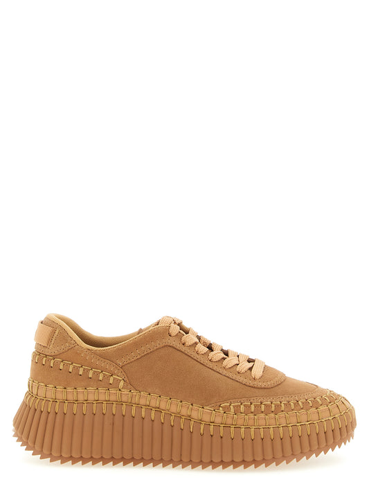 Sneakers by Chloé for women in polyester suede leather beige & camel features an timeless silhouette from the Women's Fashion Polyester Suede Leather Sneakers collection, showcasing a signature fashion style with an timeless finish.