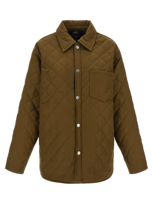 Windbreaker Jacket by A.P.C. for women in polyester & virgin wool bicolour, green & silver features an perennial silhouette with a refined and perennial pockets & windproof for a sophisticated weather-resistant look.