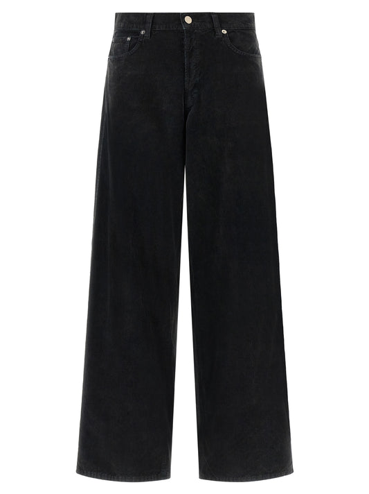 Jeans by Haikure for women in denim cotton black & camel presents a refined pantology silhouette, artfully defined by a refined pantology flared & wide, long, and a sophisticated .