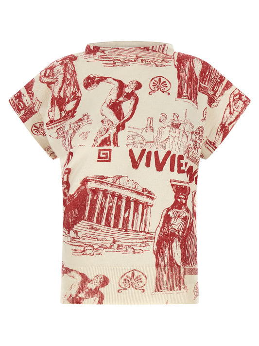 T-Shirt by Vivienne Westwood for women in cashmere cotton blend multicolor & red features a plush silhouette, showcasing a sophisticated asymmetric boat neckline and for a truly plush finish.
