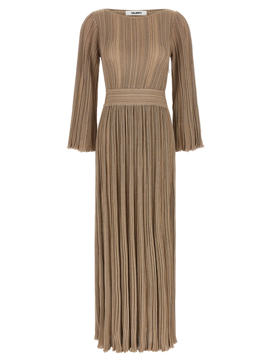 Dress by ANTONINO VALENTI for women in polyester & viscose gold & signature showcases a striking silhouette, elegantly detailed with a , refined boat neckline, and a striking long for a striking finish.