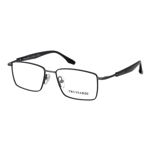 Eyeglasses Frames by Trussardi for men in titanium gray features a refined silhouette, showcasing a refined gunmetal coloured frame and full-frame frame design for a sophisticated, premium look.