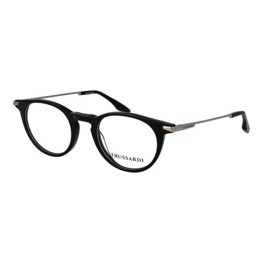 Eyeglasses Frames by Trussardi for unisex in acetate black features a refined silhouette, showcasing a refined black coloured frame and full-frame frame design for a sophisticated, premium look.
