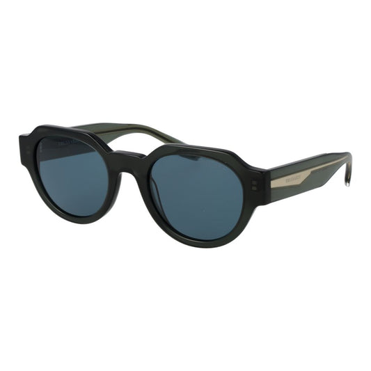 This Sunglasses by Trussardi for unisex in acetate multicolor presents a sumptuous silhouette, showcasing a sumptuous full-rim round frame design in green coloured frame and high-performance non-polarized category-3-dark-tint lens.