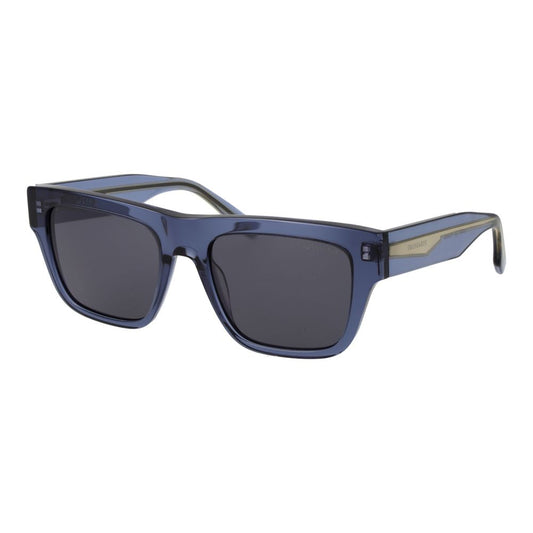 Sunglasses by Trussardi for unisex in acetate and blue featuring an opulent full-rim square frame design with a sophisticated blue coloured frame finish and high-performance non-polarized category-3-dark-tint lens.