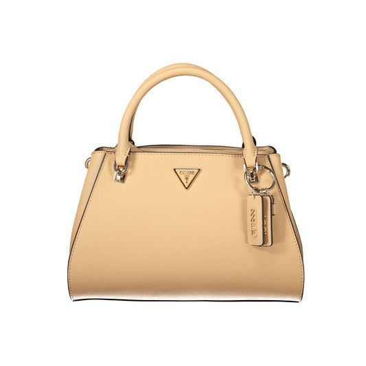 Handbag by Guess Jeans for women in polyurethane beige features an refined silhouette, showcasing a secure zipper, ample built-in-compartments & document-holder, and versatile shoulder-strap, handle & adjustable-strap for a sophisticated refined aesthetic.