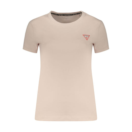 T-Shirt by Guess Jeans for women in stretch organic cotton pink features a plush silhouette, showcasing a sophisticated wide-neck neckline and for a truly plush finish.
