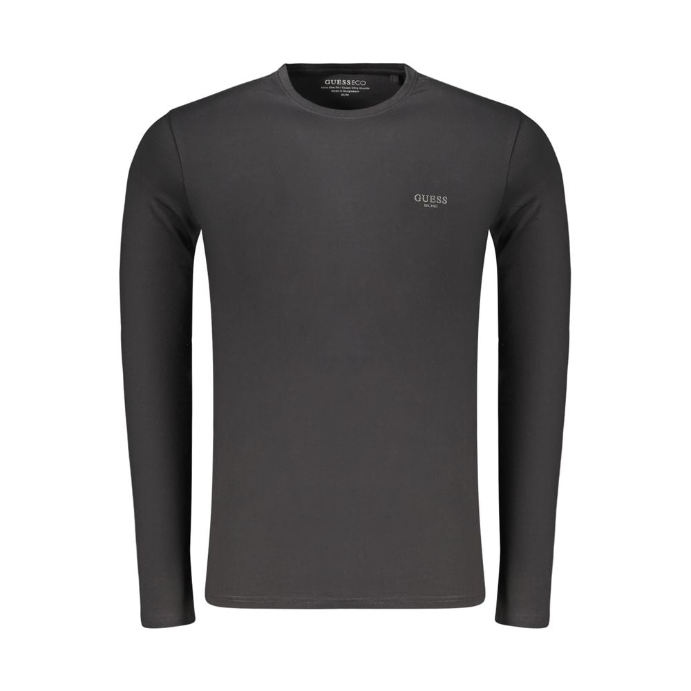 Activewear T-Shirt by Guess Jeans for men in stretch organic cotton black & print features a dynamic silhouette with long-sleeve and crew neckline enhanced by functional .