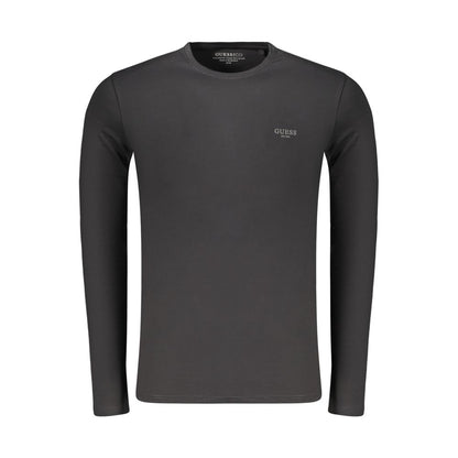 Activewear T-Shirt by Guess Jeans for men in stretch organic cotton black & print features a dynamic silhouette with long-sleeve and crew neckline enhanced by functional .