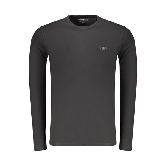 Activewear T-Shirt by Guess Jeans for men in stretch organic cotton black & print features a dynamic silhouette with long-sleeve and crew neckline enhanced by functional .