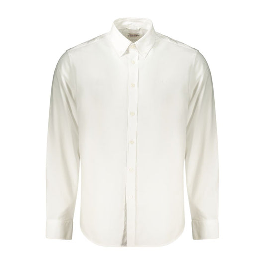 Shirt by Guess Jeans for men in cotton white features an architectural silhouette with a refined and elegant button-down-collar neckline for a architectural look.