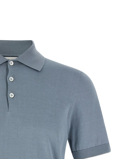 Brunello Cucinelli Blue Cotton Polo Shirt