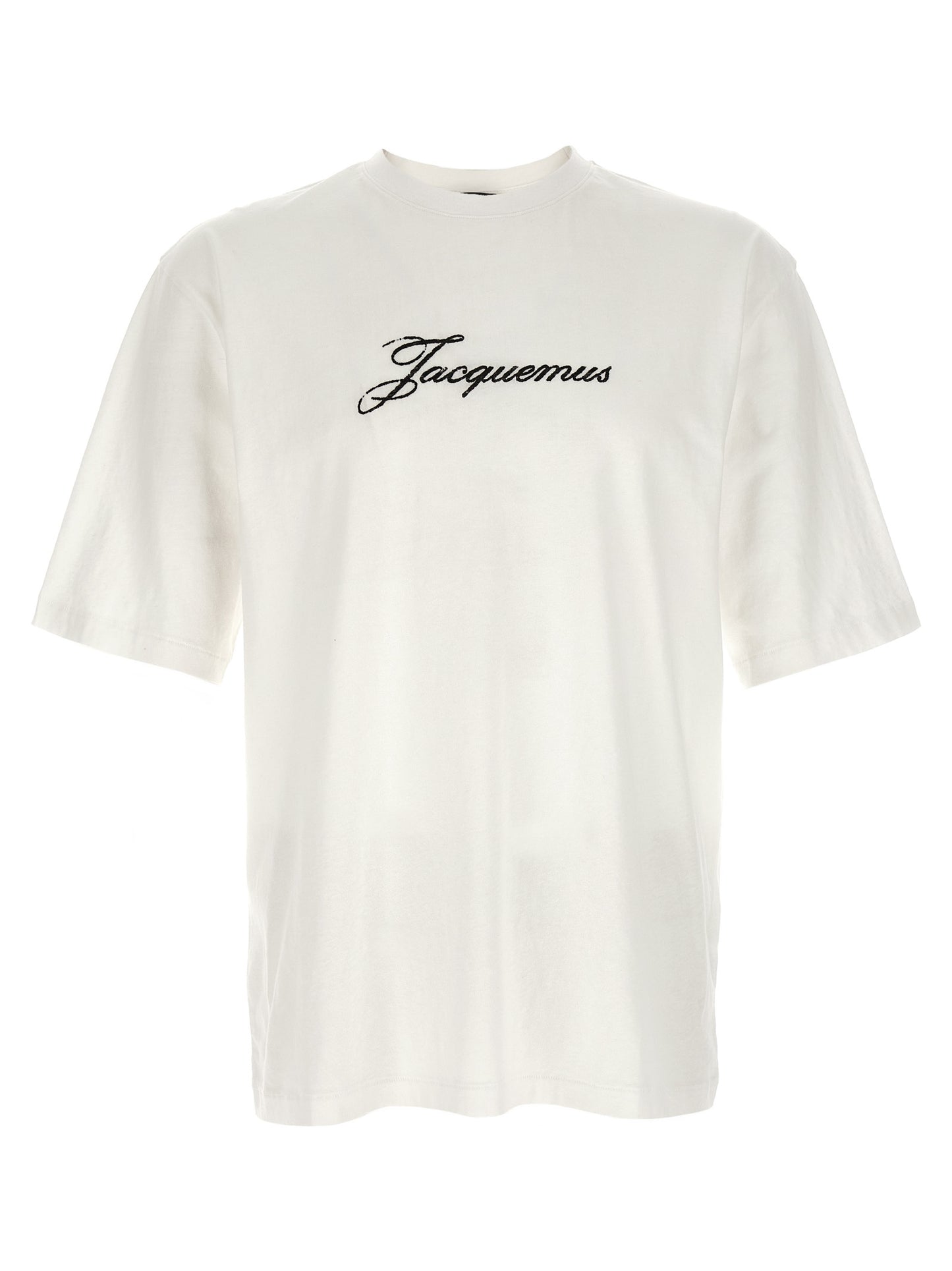 T-Shirt by Jacquemus for men in cotton & hemp white & print showcases a chic silhouette, artfully detailed with a chic crew neckline and short-sleeve for a chic finish.