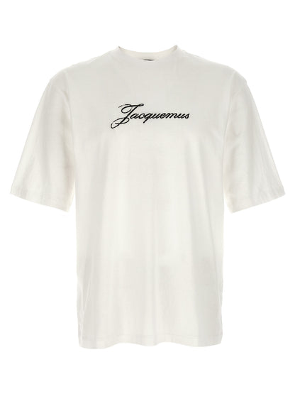 T-Shirt by Jacquemus for men in cotton & hemp white & print showcases a chic silhouette, artfully detailed with a chic crew neckline and short-sleeve for a chic finish.