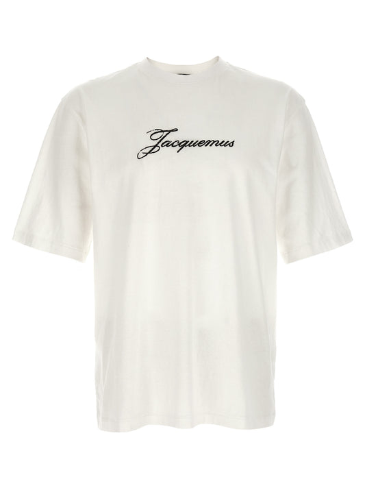T-Shirt by Jacquemus for men in cotton & hemp white & print showcases a chic silhouette, artfully detailed with a chic crew neckline and short-sleeve for a chic finish.