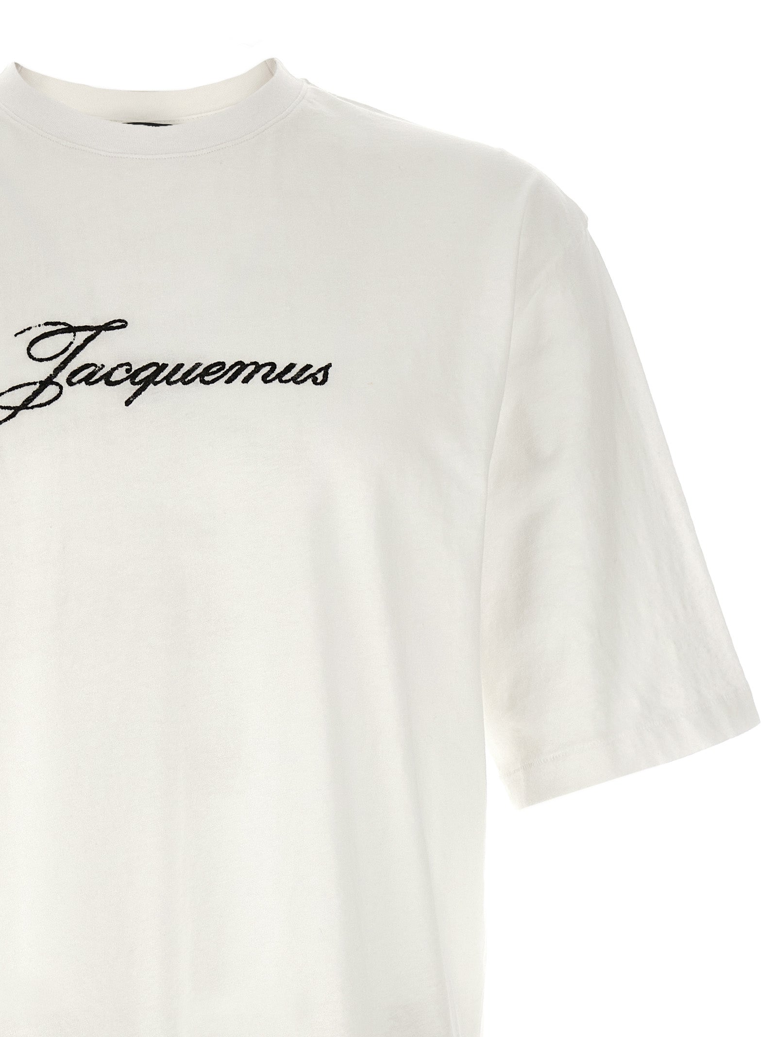 T-Shirt by Jacquemus for men in cotton & hemp white & print showcases a chic silhouette, artfully detailed with a chic and for a chic finish.