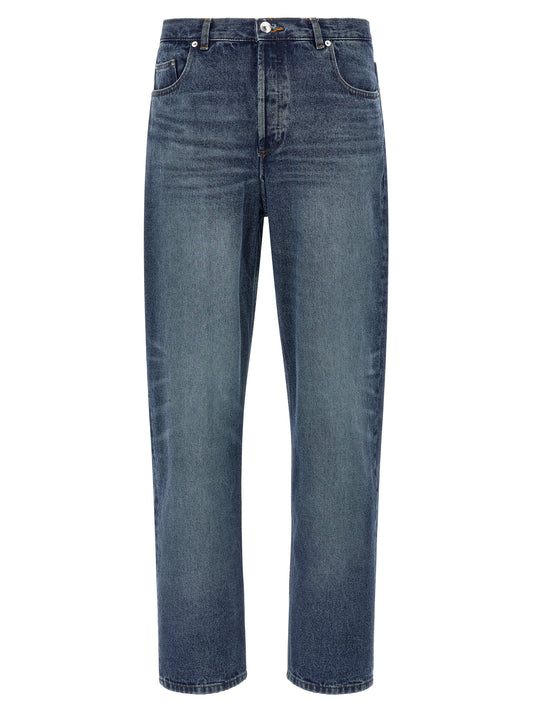 Jeans by A.P.C. for men in denim cotton blue & silver features an sartorial straight-leg and long with a cut for a sartorial finish.