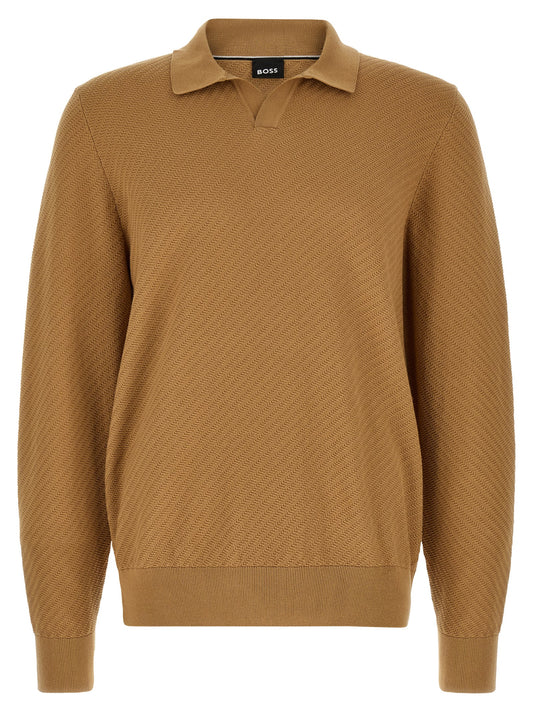 Polo Shirt by Hugo Boss for men in cotton brown, camel & patterned presents a crisp silhouette, artfully detailed with a crisp and crisp .
