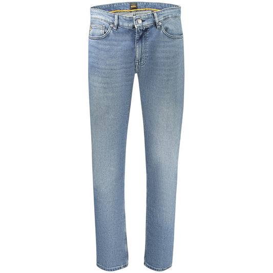 Jeans by Hugo Boss for men in stretch denim cotton blue & signature features an sartorial slim and long with a cut for a sartorial finish.