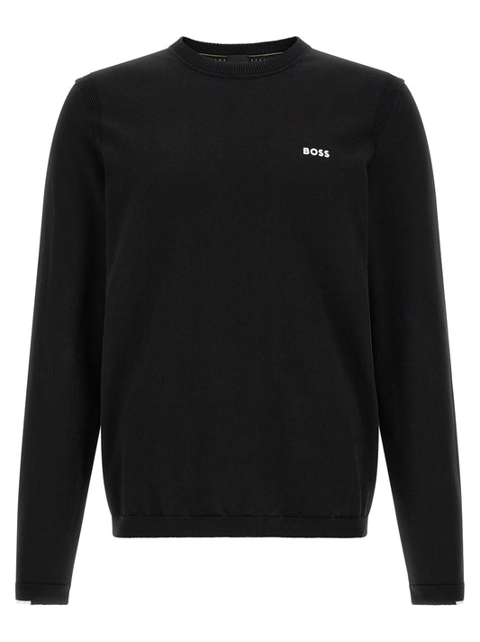 Cardigan by Hugo Boss for men in cotton black & white showcases a captivating silhouette, artfully detailed with a captivating and crew neckline for a truly sophisticated captivating look.