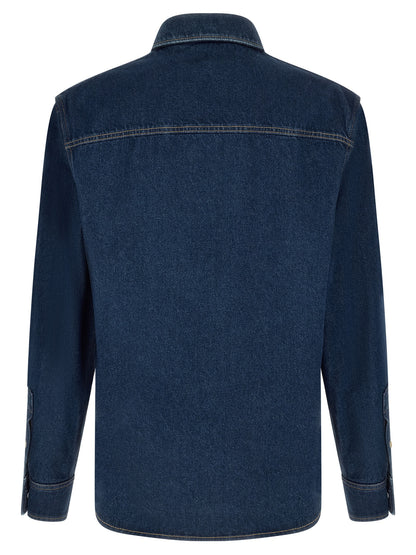 Shirt by Valentino Garavani for men in denim cotton blue, pearl & signature, featuring a nuanced and nuanced for a sophisticated finish.