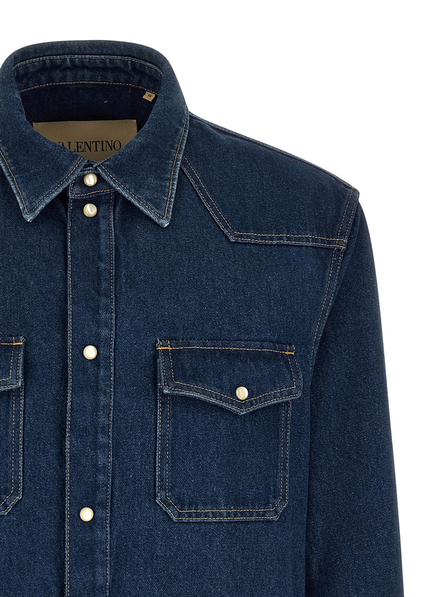 Shirt by Valentino Garavani for men in denim cotton blue, pearl & signature features an polished silhouette, showcasing a sophisticated and detail for a truly polished finish.