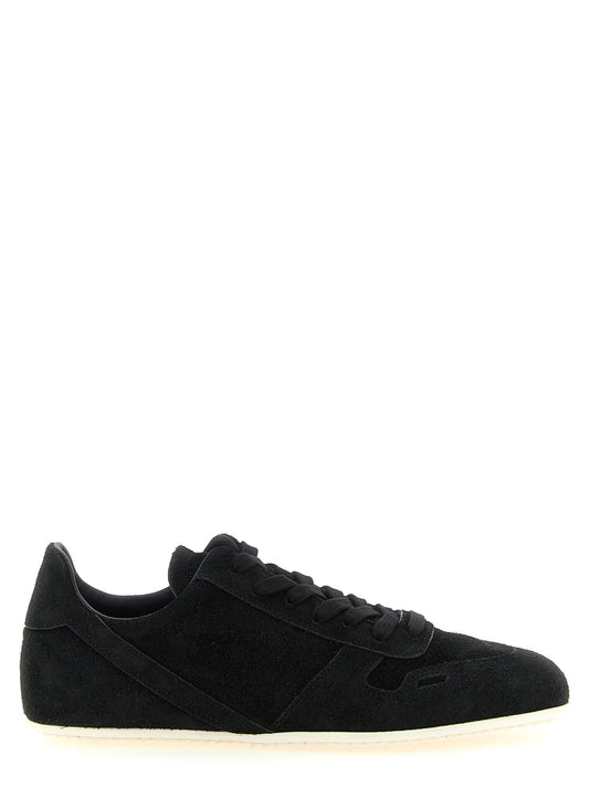 Sneakers by Rick Owens for men in calfskin suede leather bicolour, black & white presents a impeccable silhouette as Men's Low Top Calfskin Suede Leather Sneakers, expertly defined by a impeccable low-top style for a impeccable, high-fashion look.