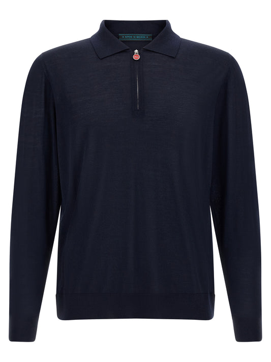 Polo Shirt by Kiton for men in wool navy & red presents a crisp silhouette, artfully detailed with a crisp and crisp .